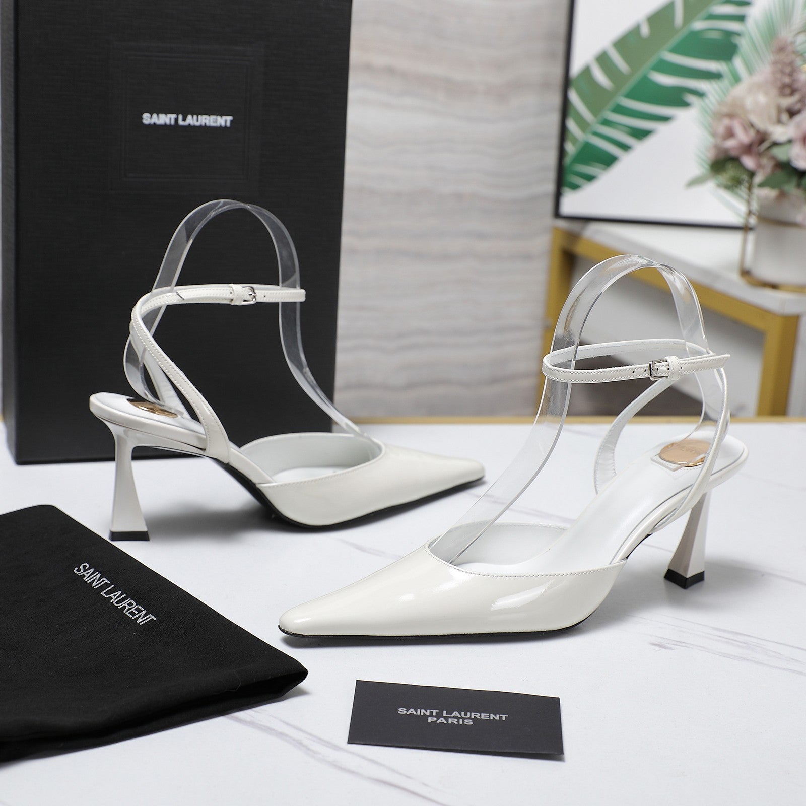 AIMÃ‰E SLINGBACK PUMPS IN WHITE GLOSSY LAMBSKIN