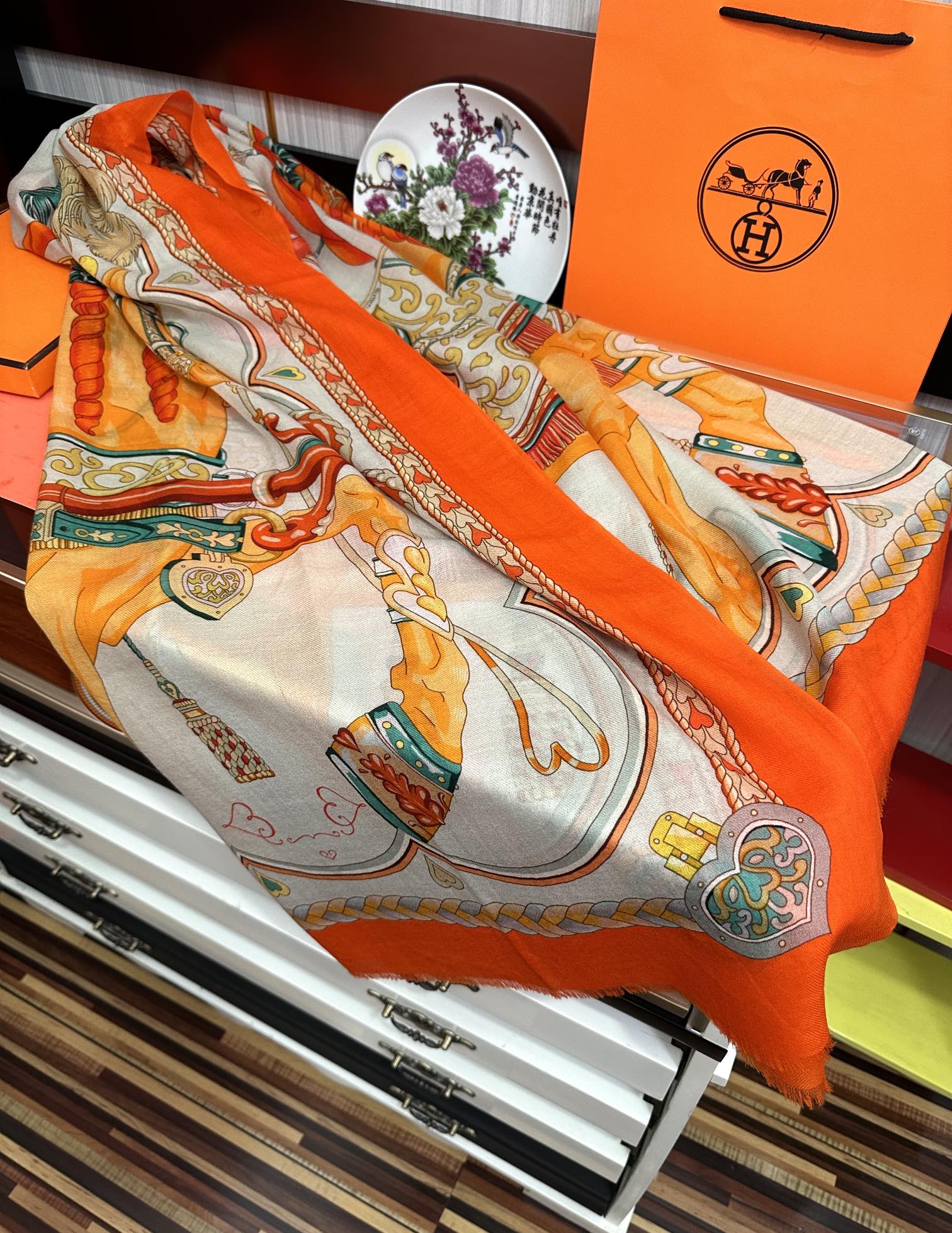 HM 25s Scarf 200cm Orange Beige Cashmere 976424