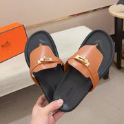 HM Men's Thong Sandals Brown Cowhide 564394