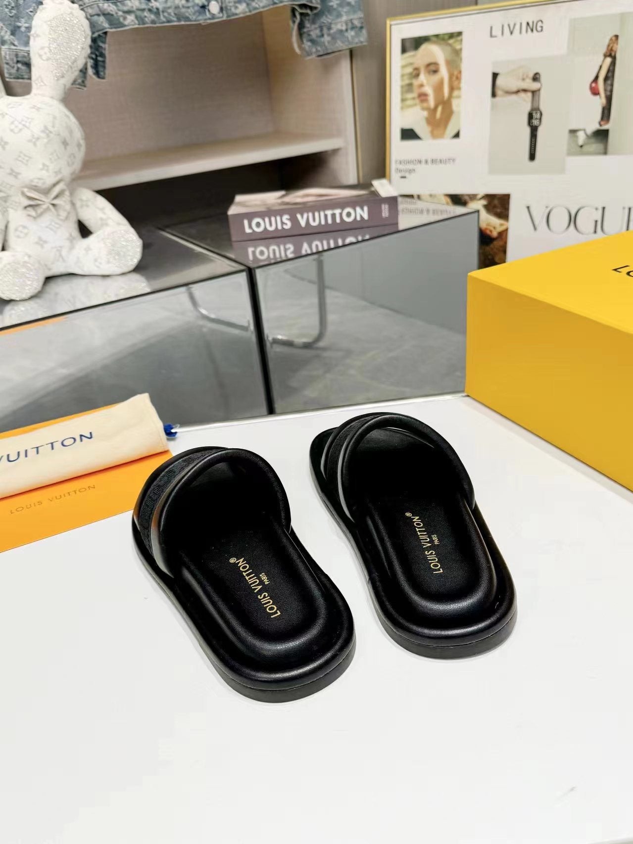 lv bliss flat mule black canvas calfskin