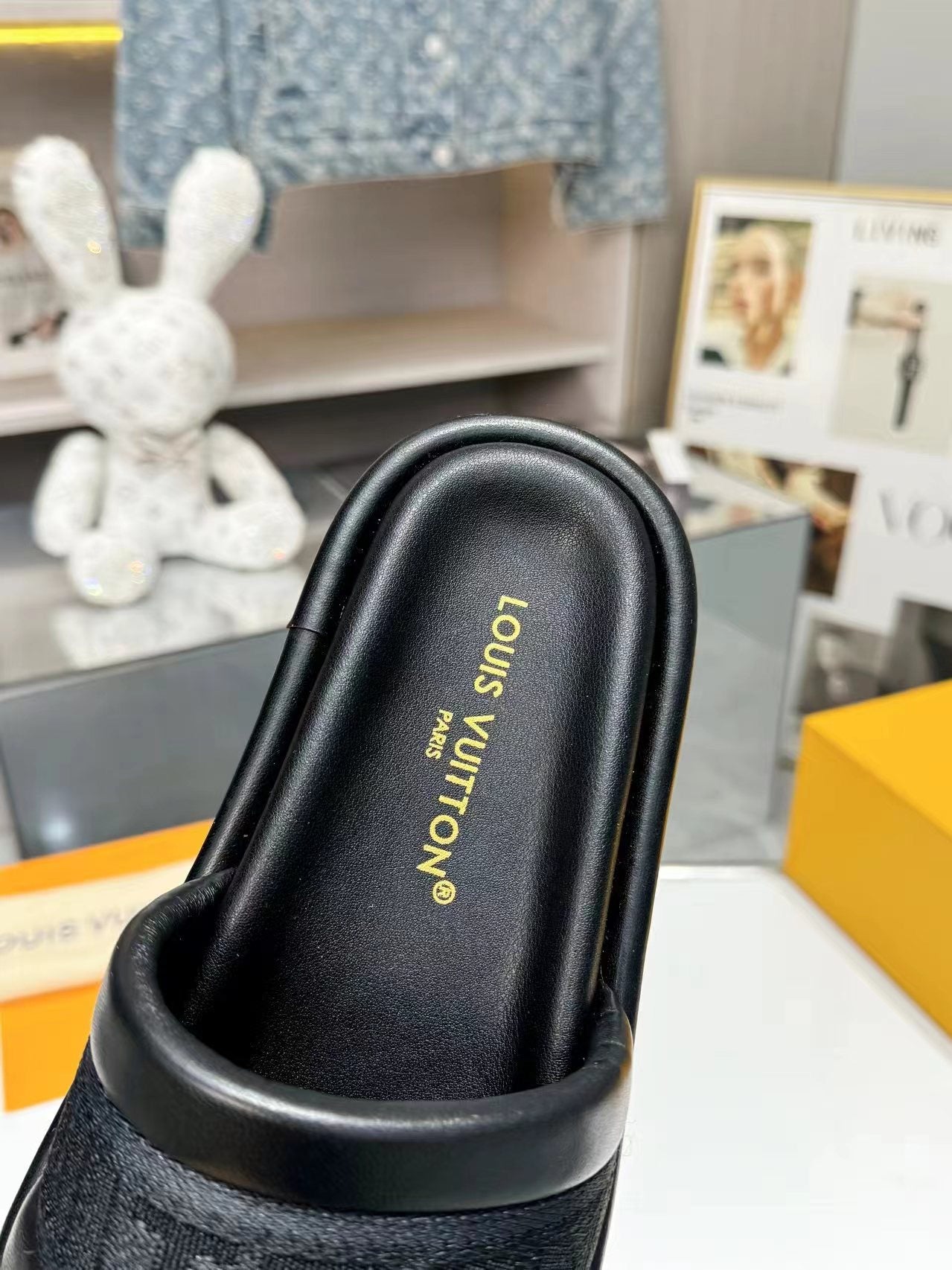 lv bliss flat mule black canvas calfskin