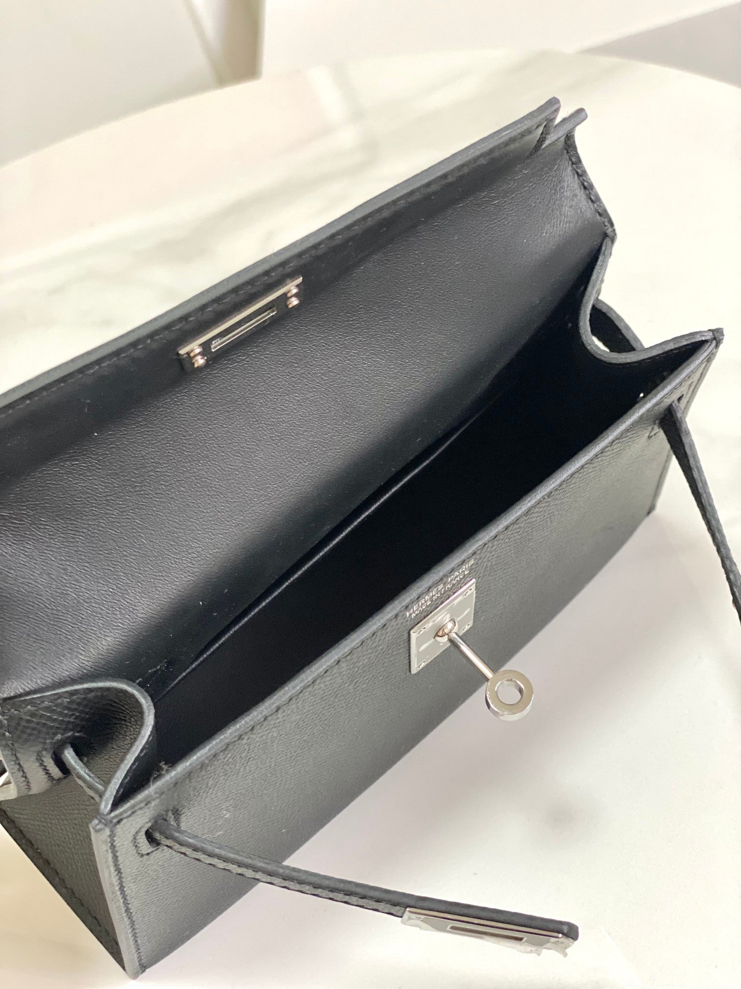 HM Mini Kelly 19cm Black Epsom Silver Hardware