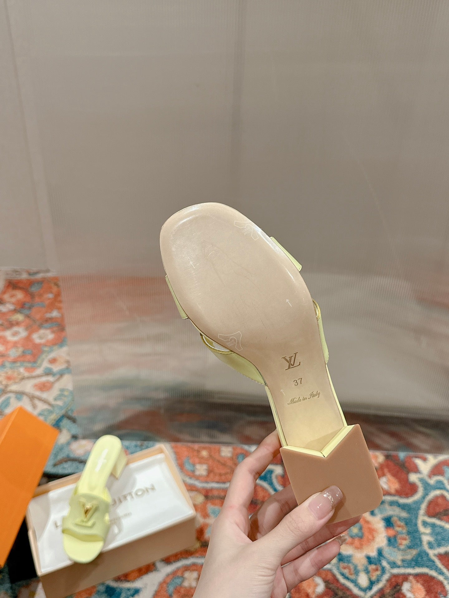 lv capri mule 45mm pastel yellow calfskin