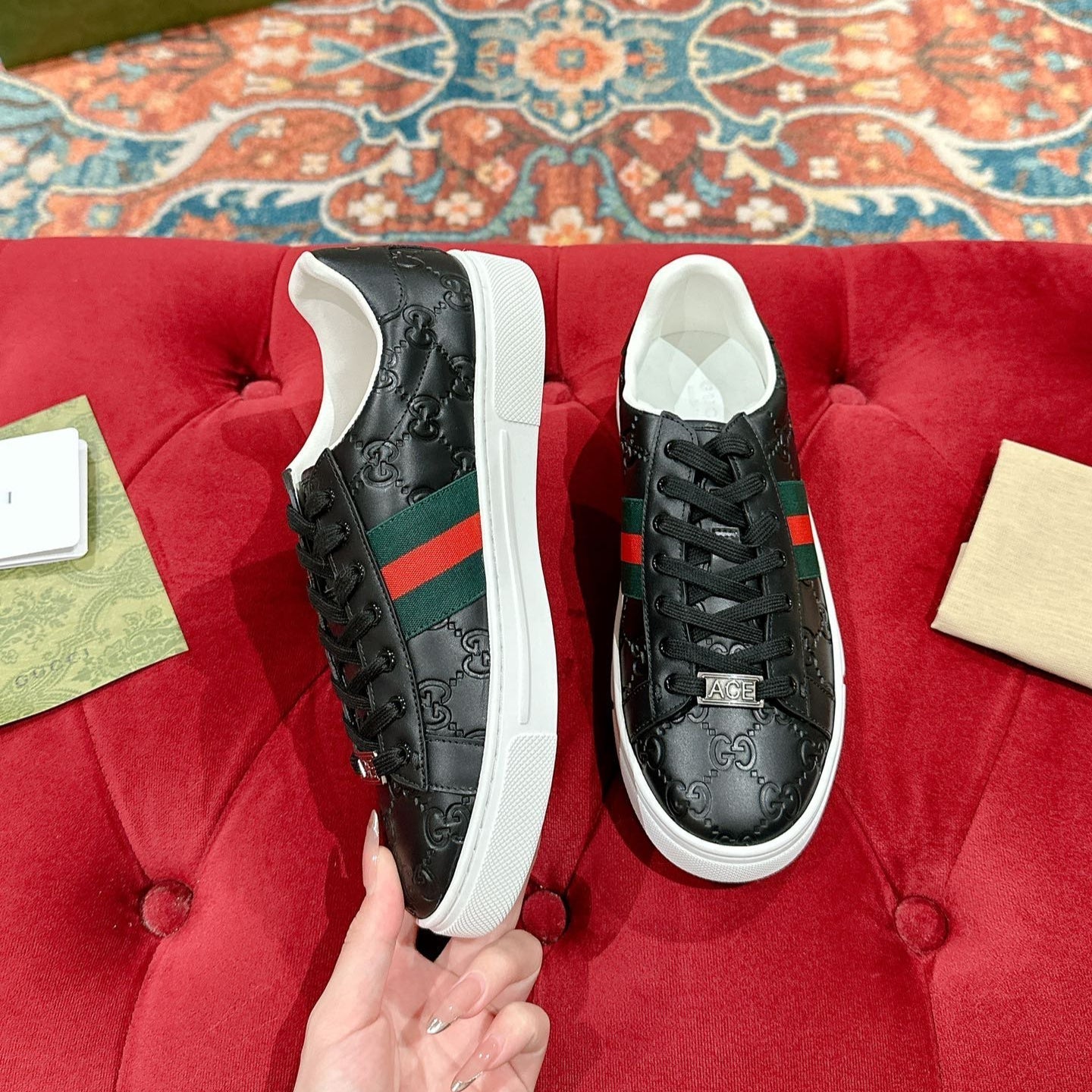 GG Ace Sneaker Black Monogram Empreinte Calfskin