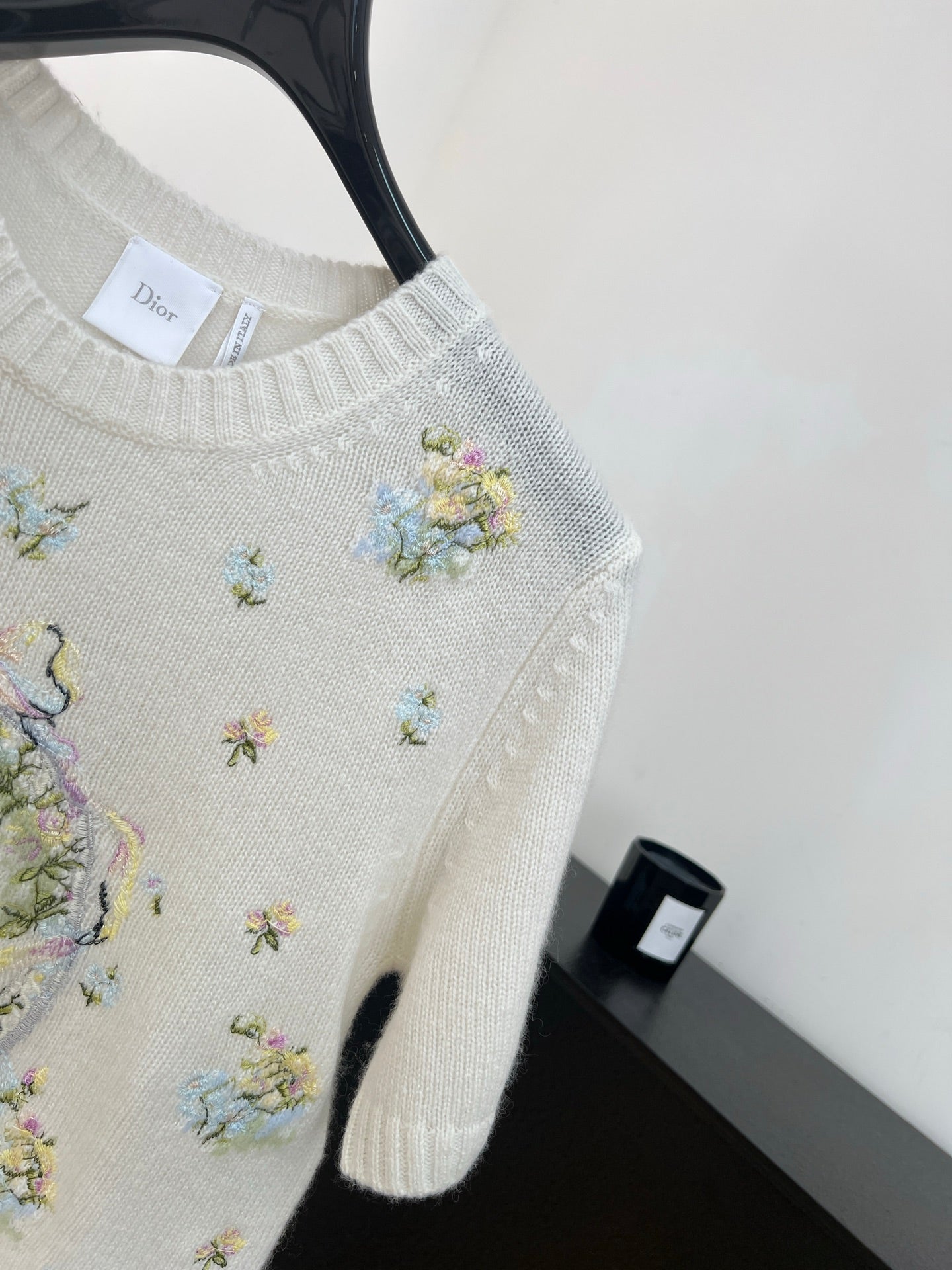 Dior 2026 Floral Embroidered Knit Short-sleeved Top Off-white Wool 138360