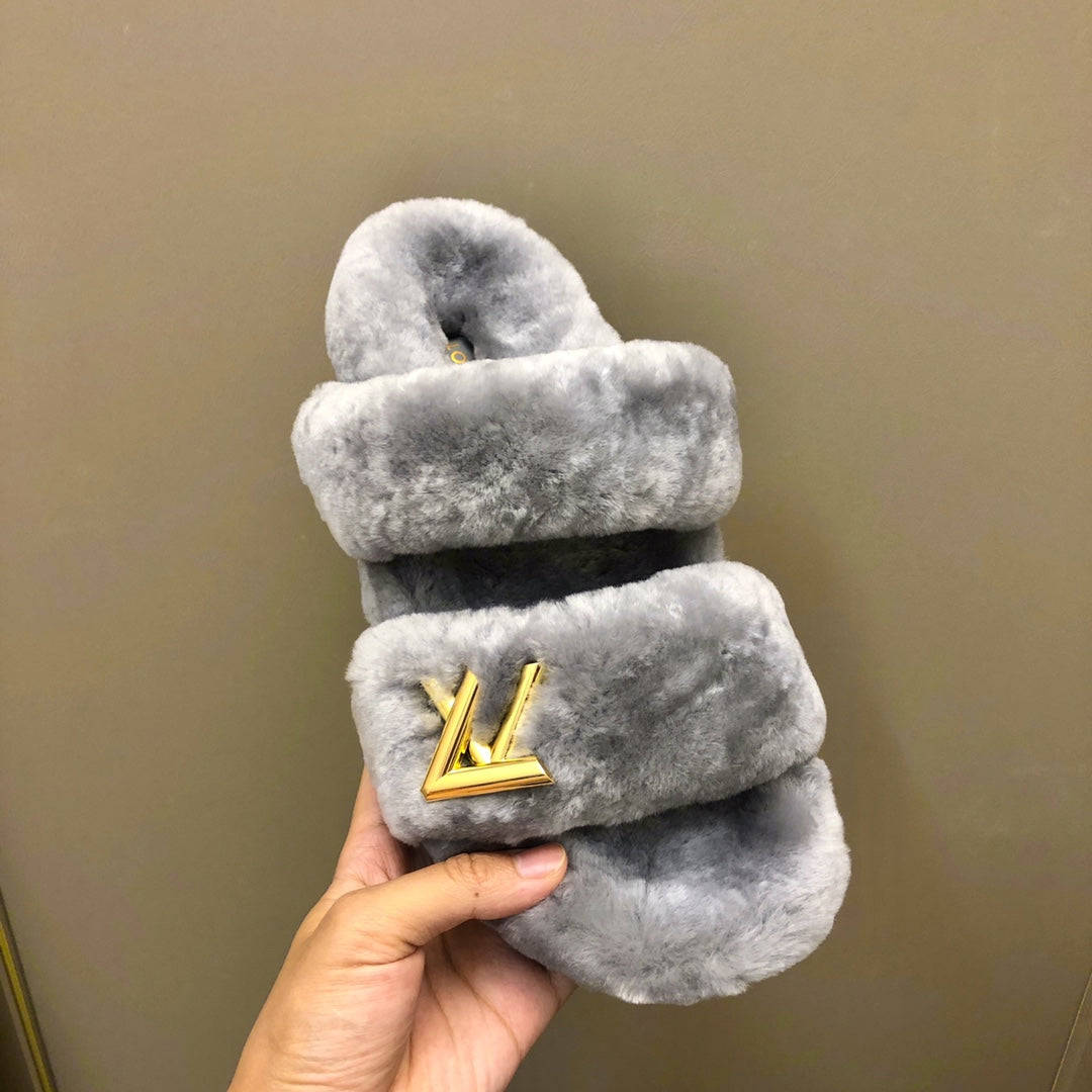 LV Sunset Comfort Flat Mule Grey Fleece
