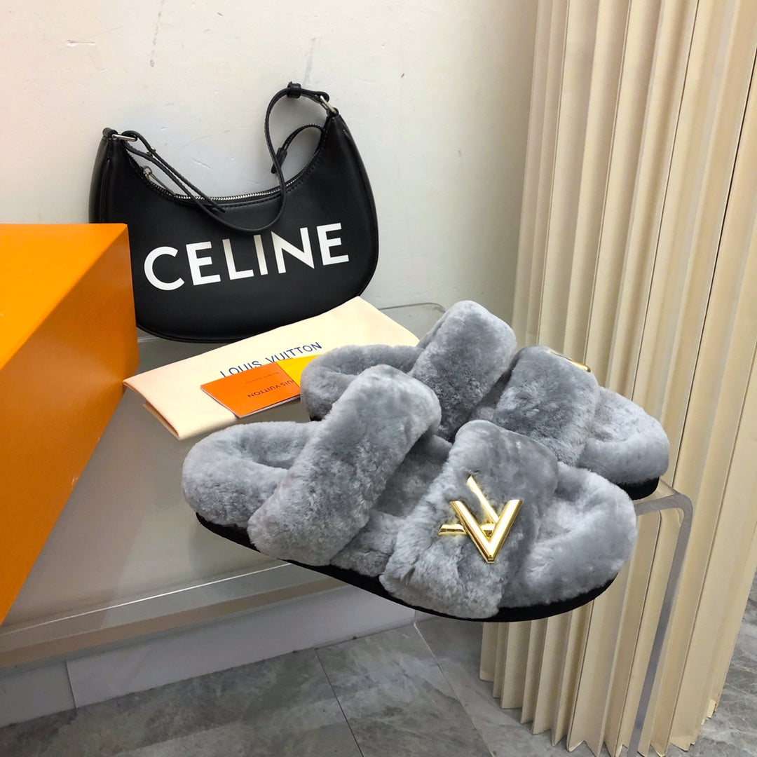 LV Sunset Comfort Flat Mule Grey Fleece
