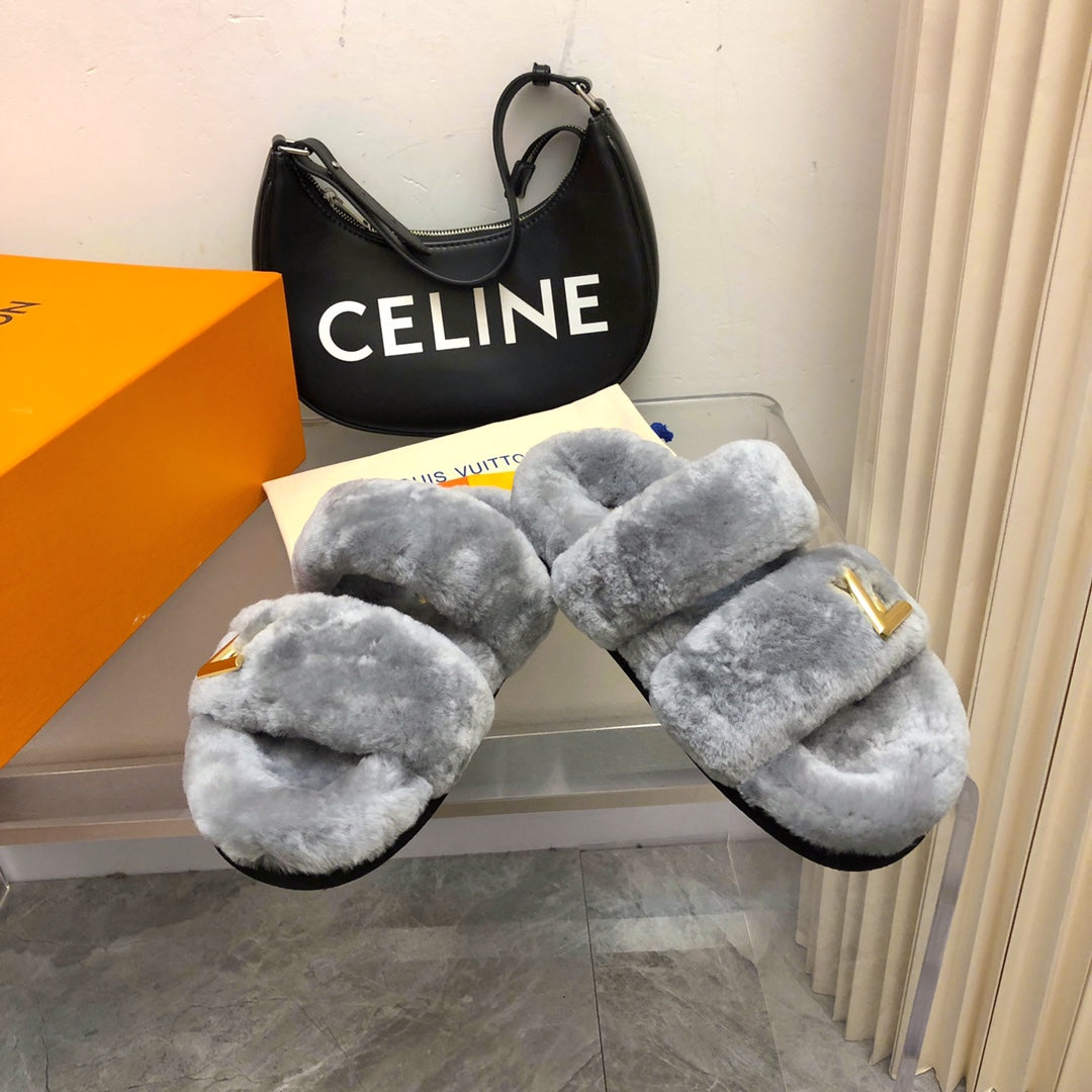 LV Sunset Comfort Flat Mule Grey Fleece