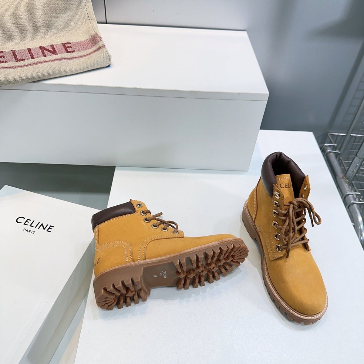 Celine 2026 Martin Lace-Up Boots Nubuck Leather 107294