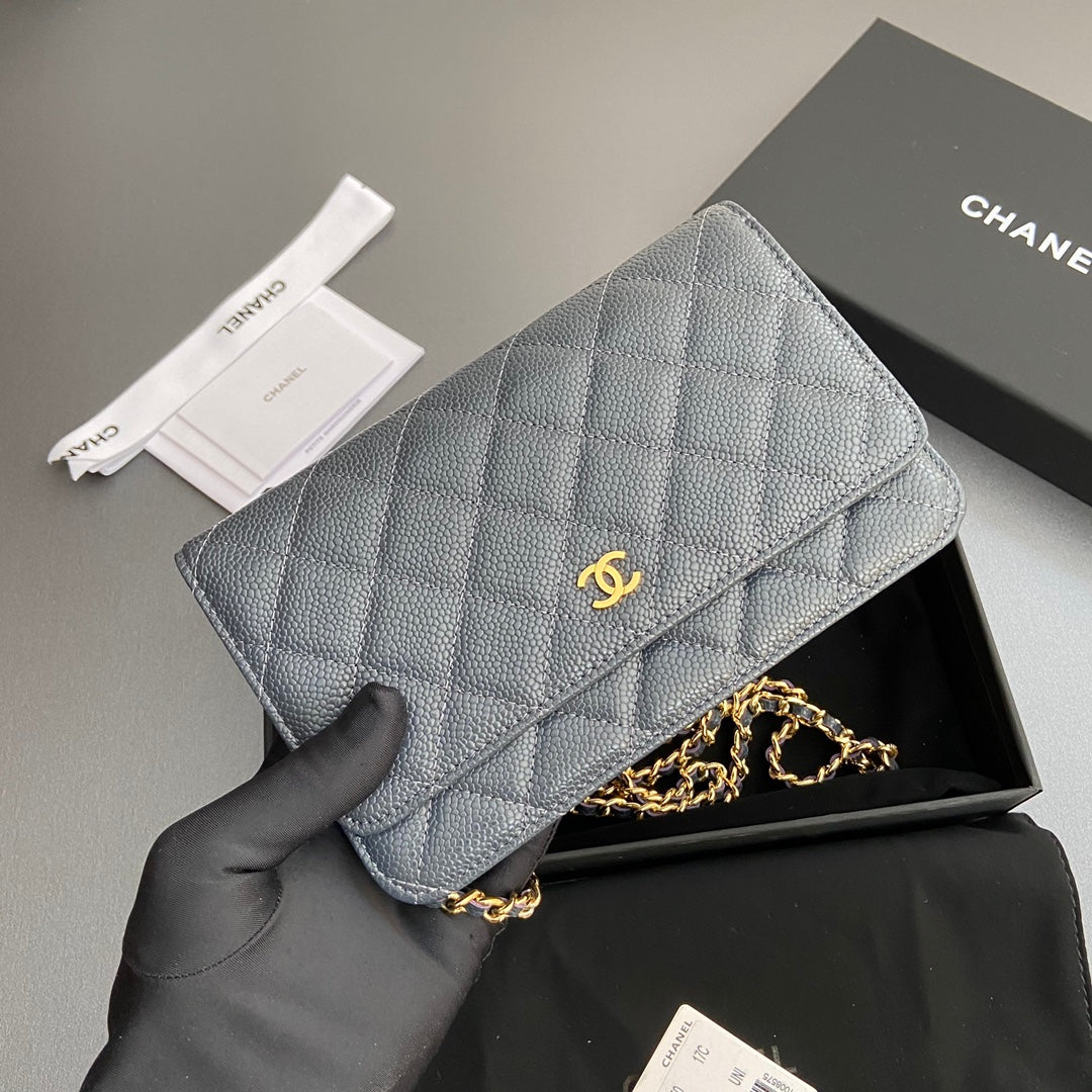 CC Woc 20cm Dark Grey Grained Calfskin Gold Hardware