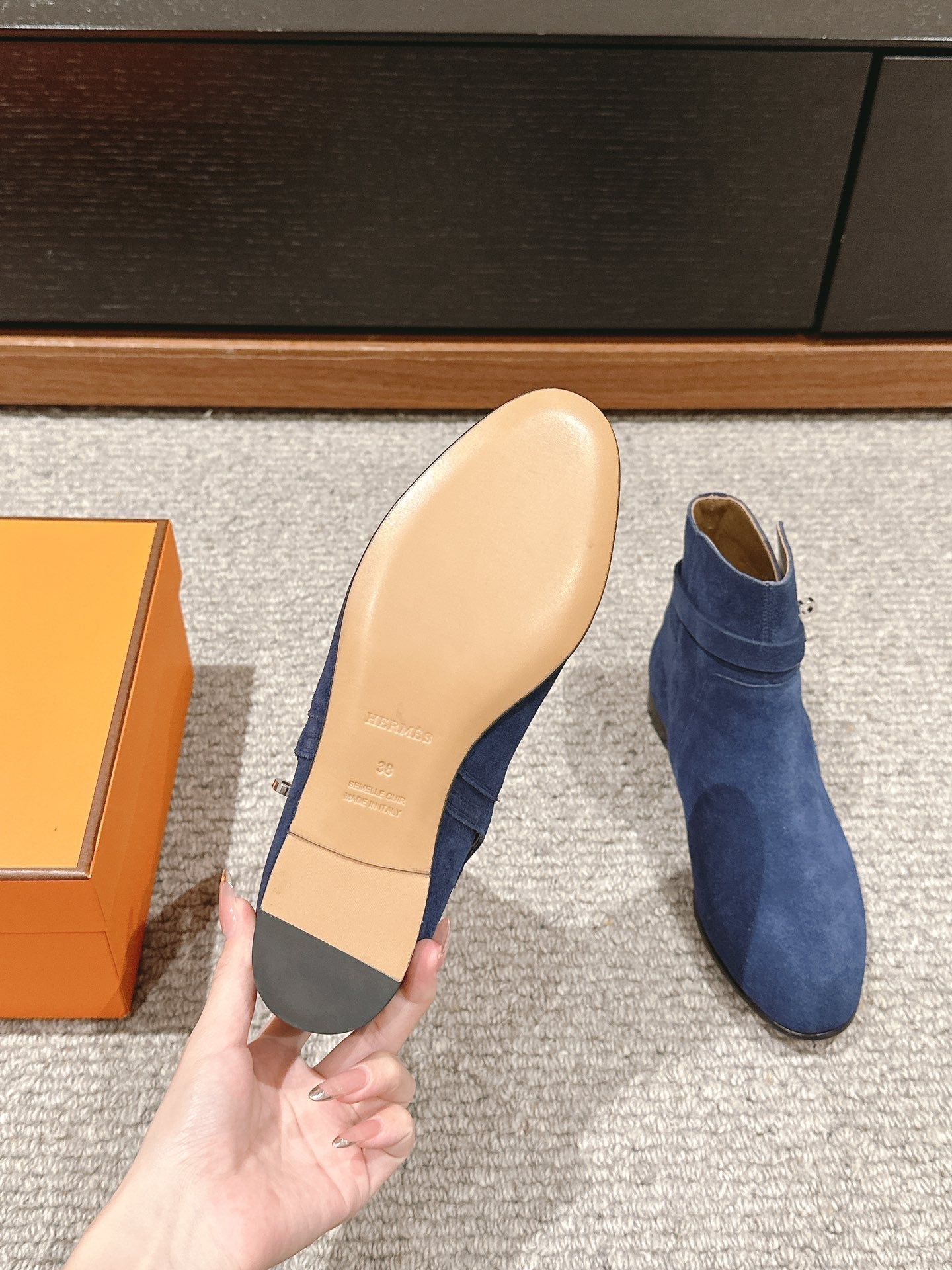 neo ankle boot dark blue suede calfskin