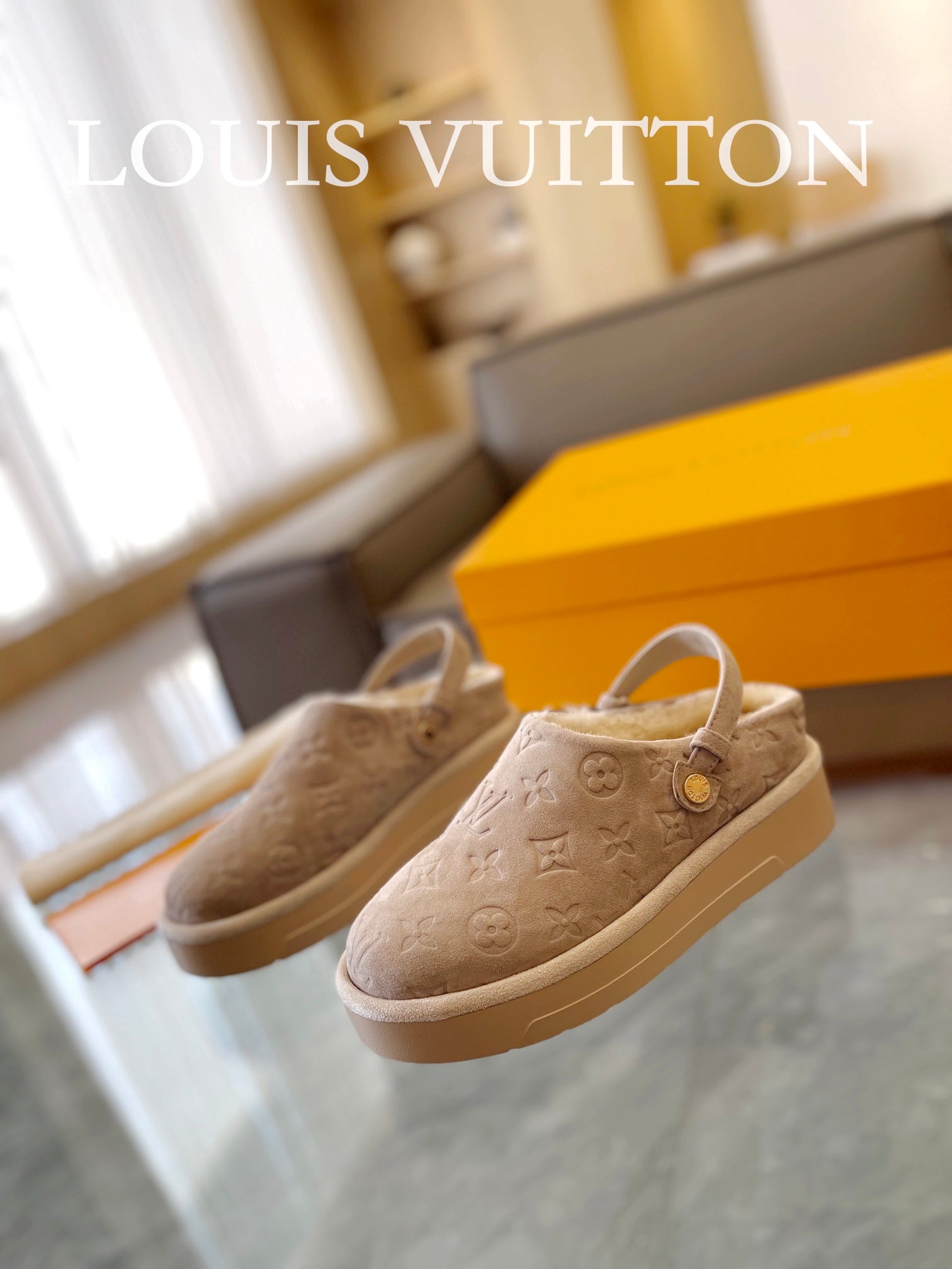 LV Aspen Platform Clogs Beige Suede