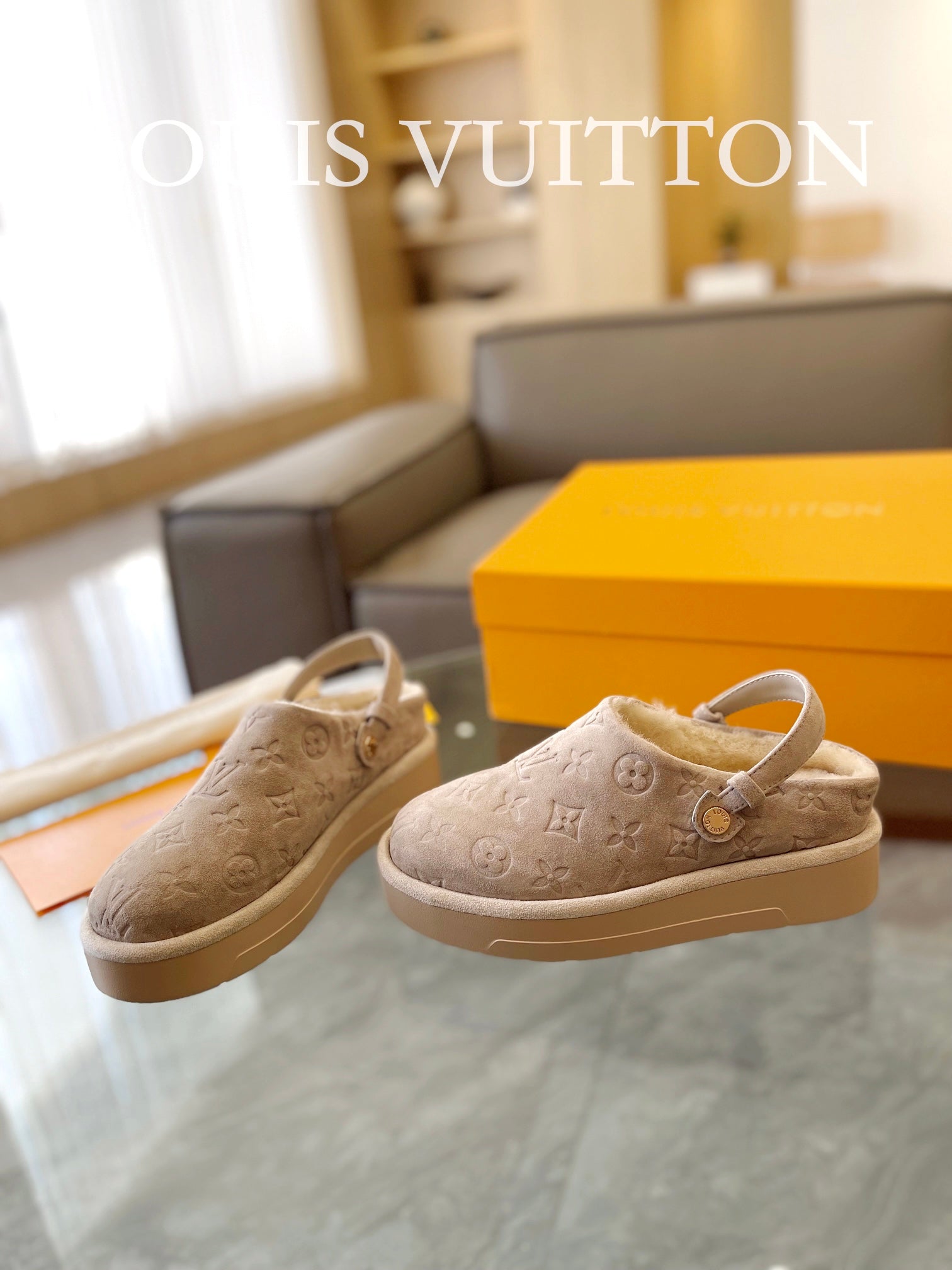 LV Aspen Platform Clogs Beige Suede