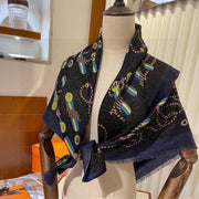 Scarf 200 CM In Black Colorful Cashmere Silk  264152