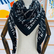 CC Square Scarf 140 CM In Black With White Text Cashmere And Silk 286378