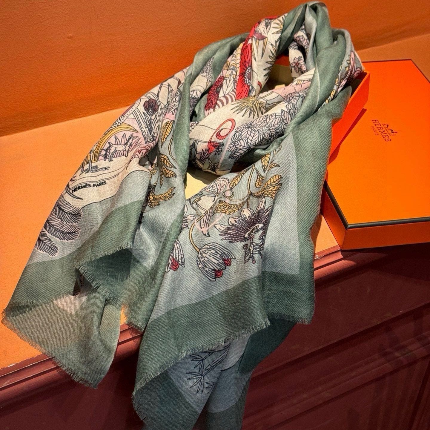 EXOTIC PARADISE CASHMERE SCARF 200 CM EMERALD GREEN MIX COLORFUL CASHMERE