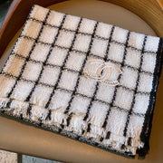 CC Scarf 200 CM In White With Black Plaid Cashmere 416803