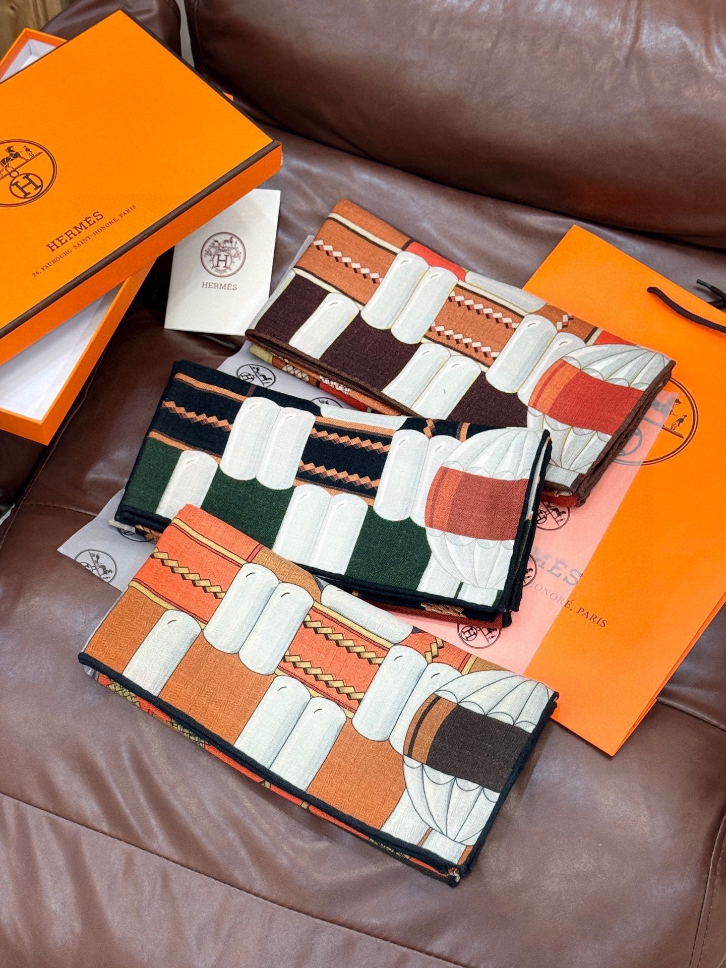 HM Dressage Tressage 140 CM Orange Brown Colorful Cashmere And Silk 293242