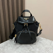 MINI BACKPACK 18 IN BLACK RE-NYLON AND GLOSSY CALFSKIN GOLD HARDWARE