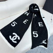 CC Scarf 180 CM In Black Mix White Cashmere And Wool Mix Silk 407255