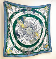 HM  Creative Origins Scarf 135CM Blue White Cashmere Silk 969435