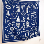 HM  Creative Origins Scarf 135CM Blue Cashmere Silk 969423