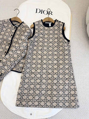 CD 2025 Plaid Dress Beige Cotton