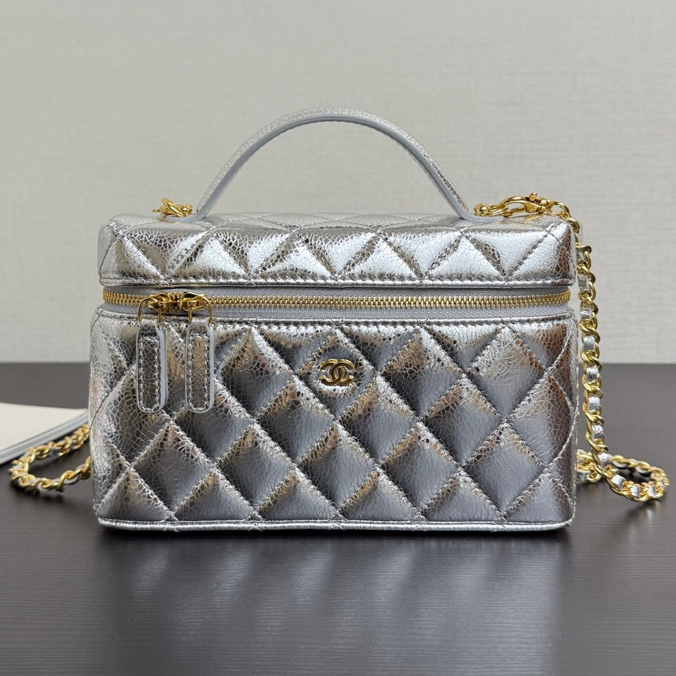 Chanel 2026 Vanity With Chain Silver Metallic Shiny Lambskin