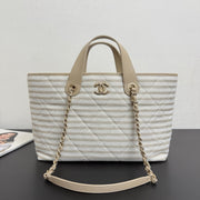 Chanel 26 Woven Beach Bag 46 White Light Beige Canvas Leather