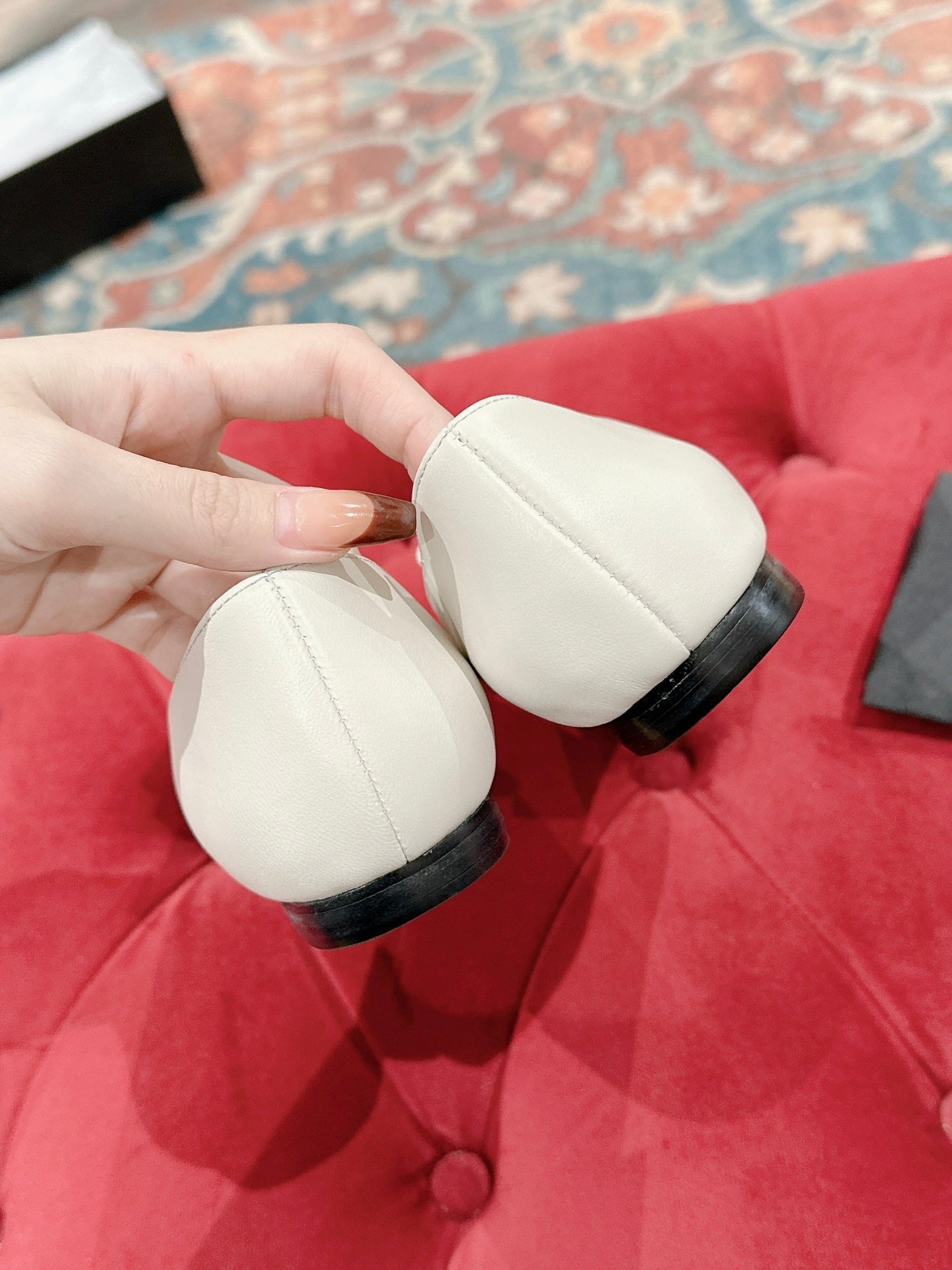 CASSANDRA BALLET FLAT IN WHITE MIX BLACK SMOOTH LAMBSKIN