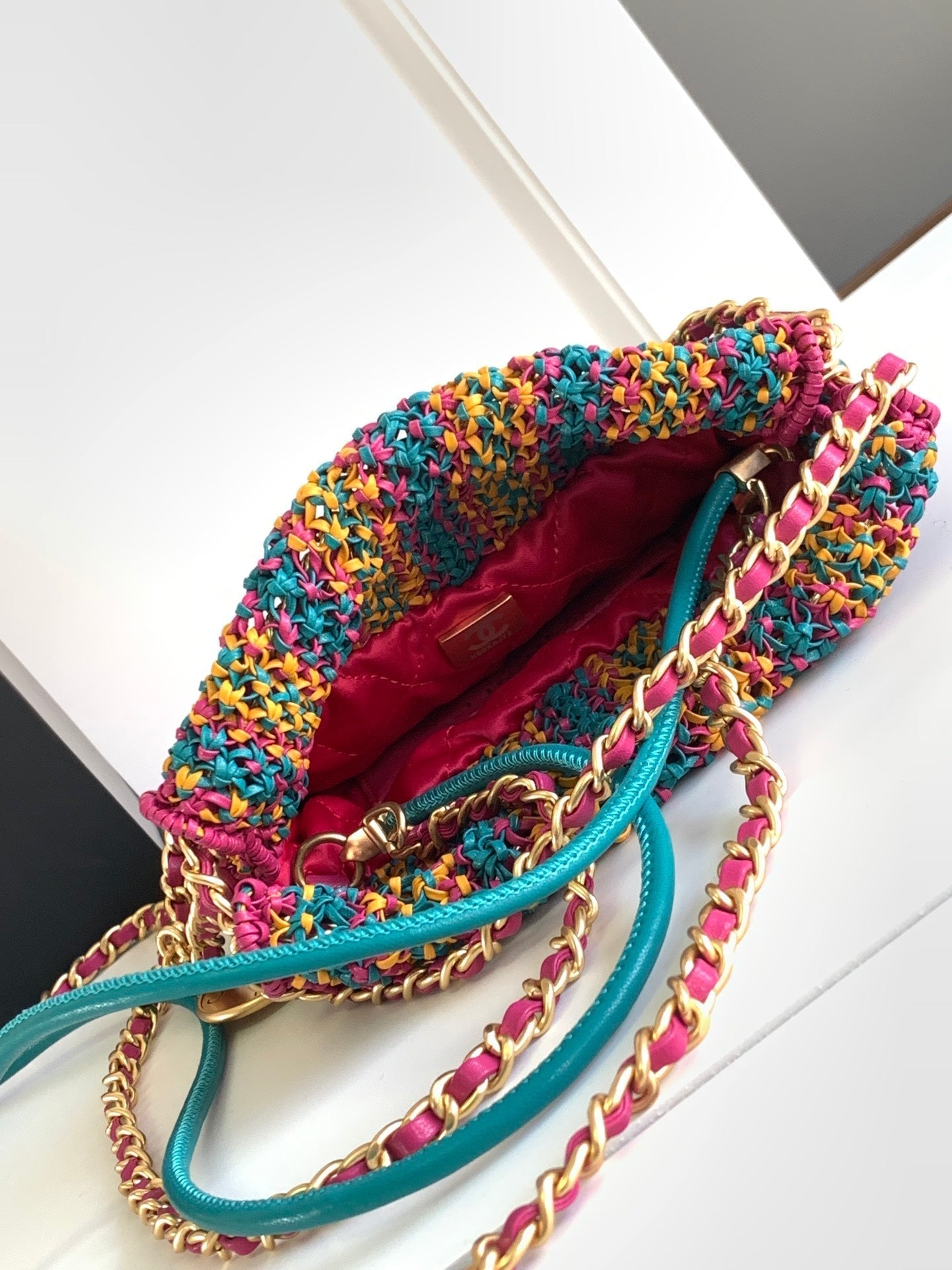 CC Mini Macrame 22 Hobo Bag 19cm Multicolor Green Calfskin Gold Hardware