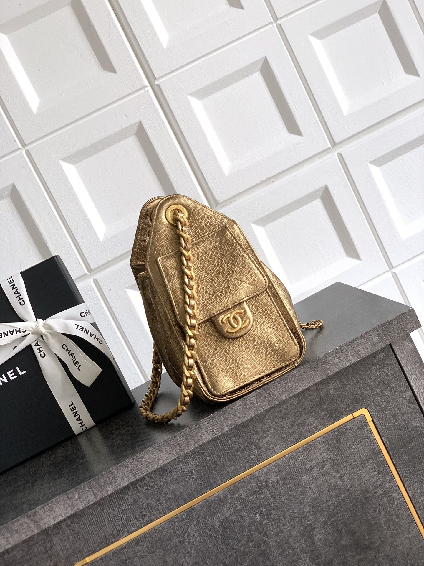 CC 25C Hobo Bags 20cm Bronze Metalic Grained Calfskin