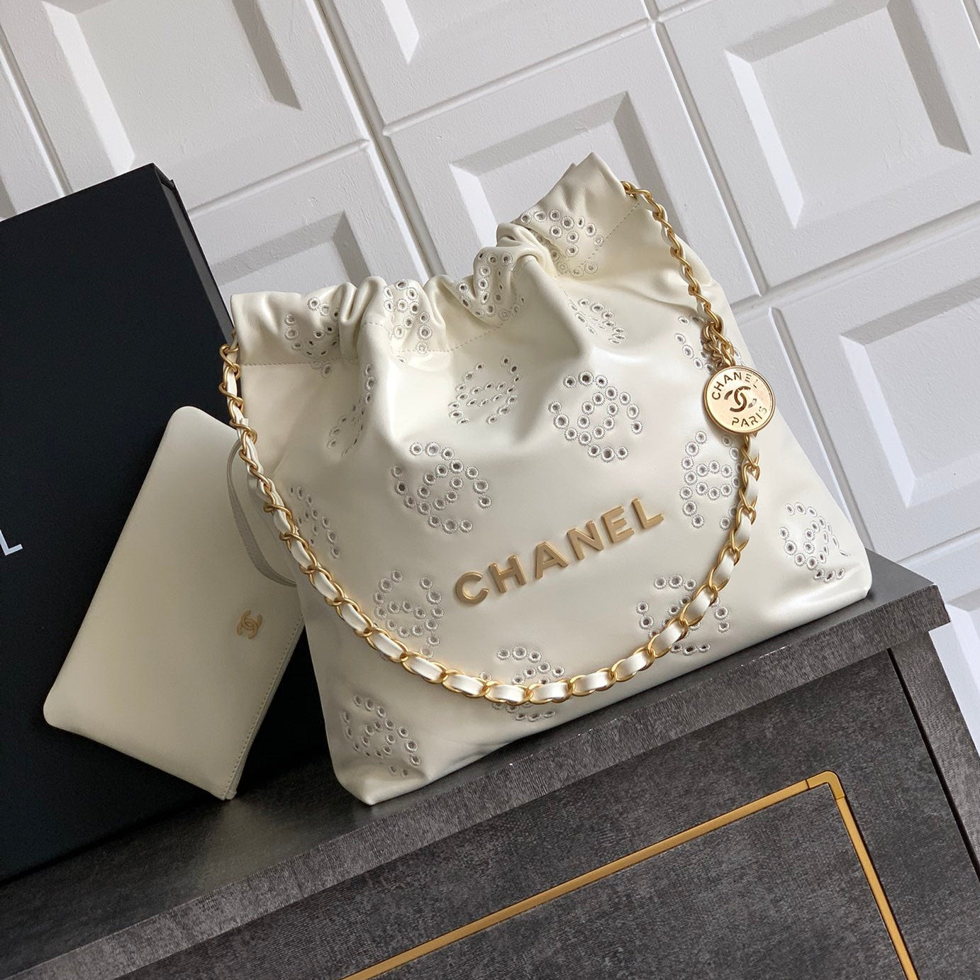 CC 25S Hobo Bag 30cm Cream Calfskin Gold Hardware