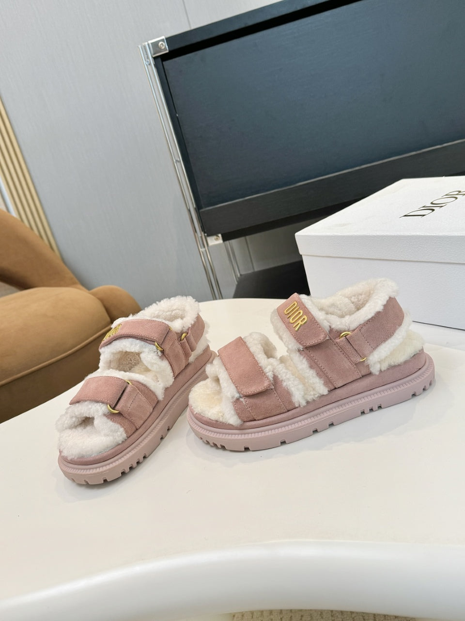 CD Dioract Sandal Light Pink Suede Wool 529375