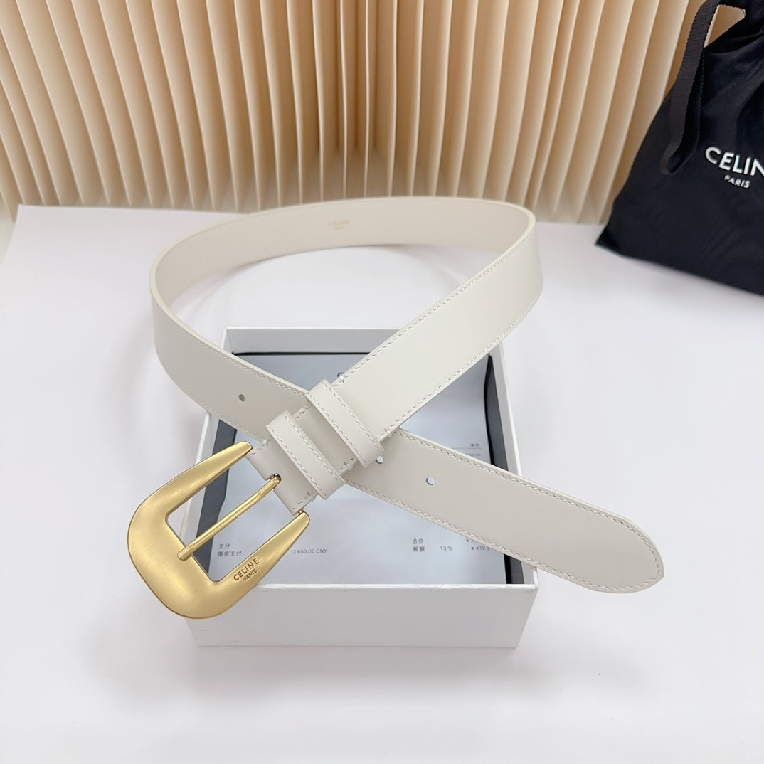 CEL Gold Western 35mm Belt White Cowhide 175054