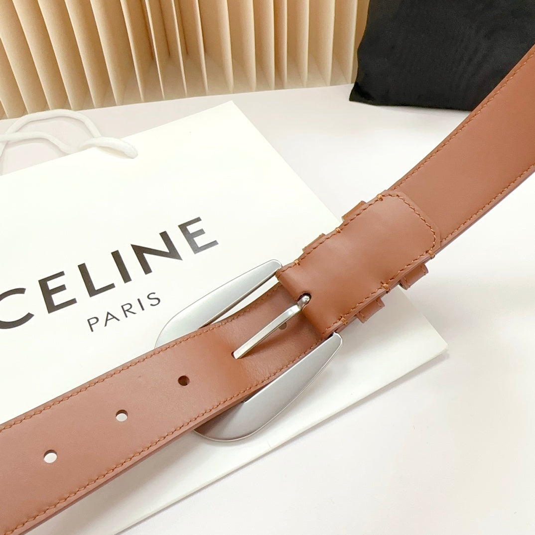 CEL Silver Western 35mm Belt Brown Cowhide 175052