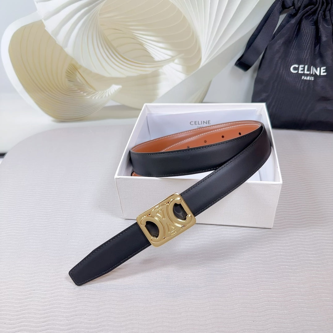 CEL Gold Buckle Belt  25mm Black Calfskin 178253
