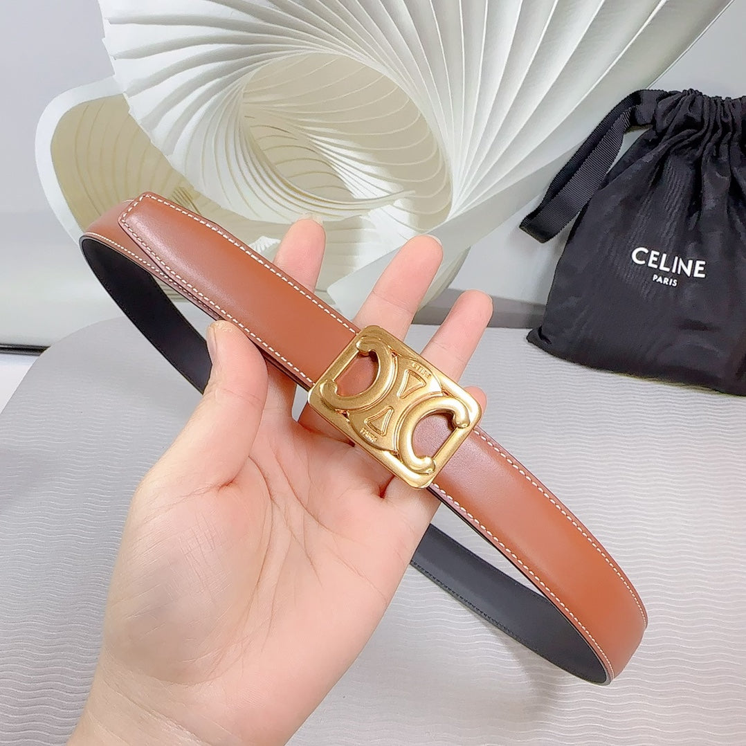 CEL Gold Buckle Belt  25mm Brown Calfskin 178254