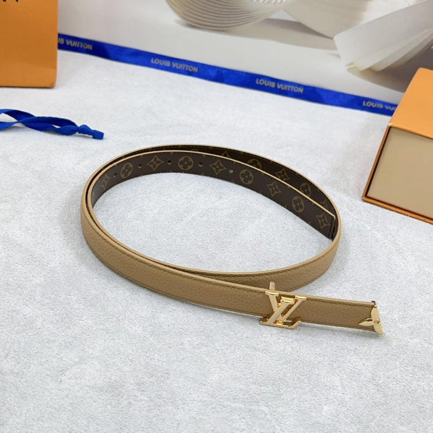 Pretty LV 20mm Reversible Belt Brown Grained Calfskin
