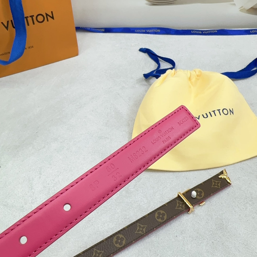 Pretty LV 20mm Reversible Belt Dark Pink Calfskin