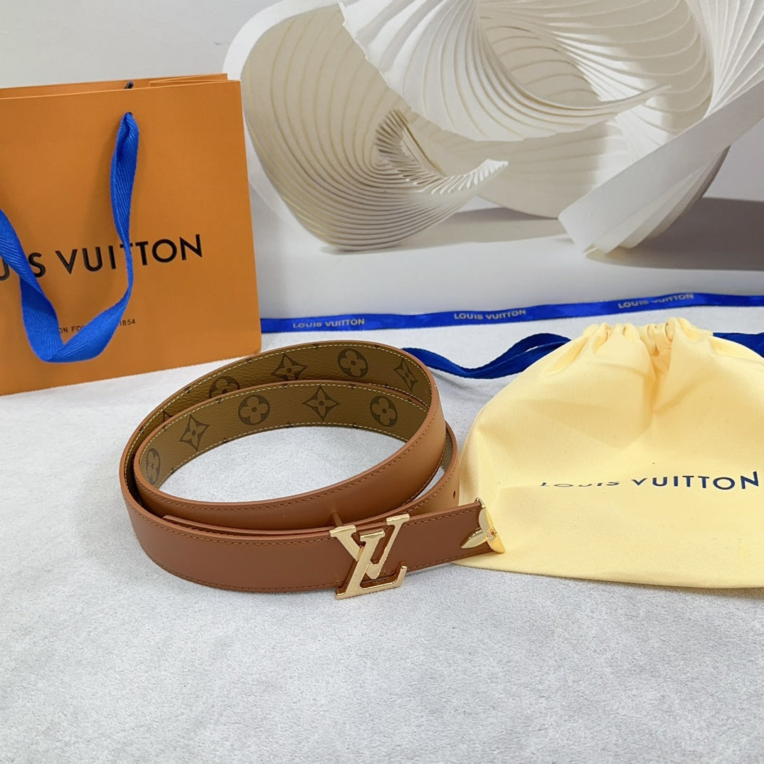 Pretty LV 30mm Reversible Belt Brown Calfskin