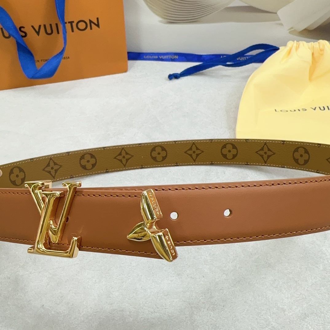 Pretty LV 30mm Reversible Belt Brown Calfskin