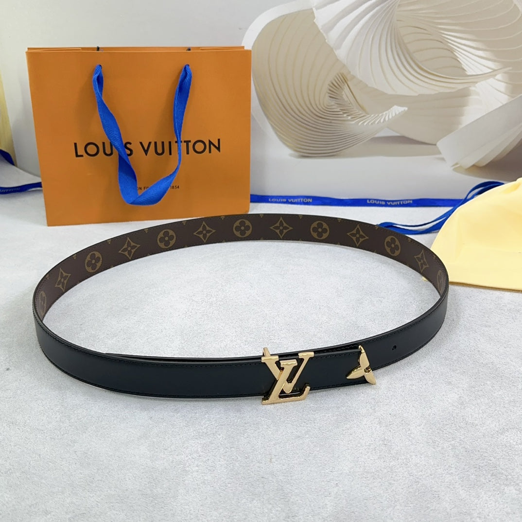 Pretty LV 30mm Reversible Belt Black Calfskin