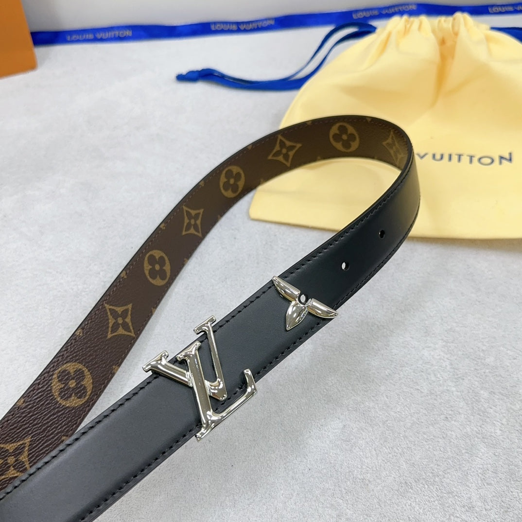 Pretty LV 30mm Reversible Belt Black Calfskin Silver Buckle