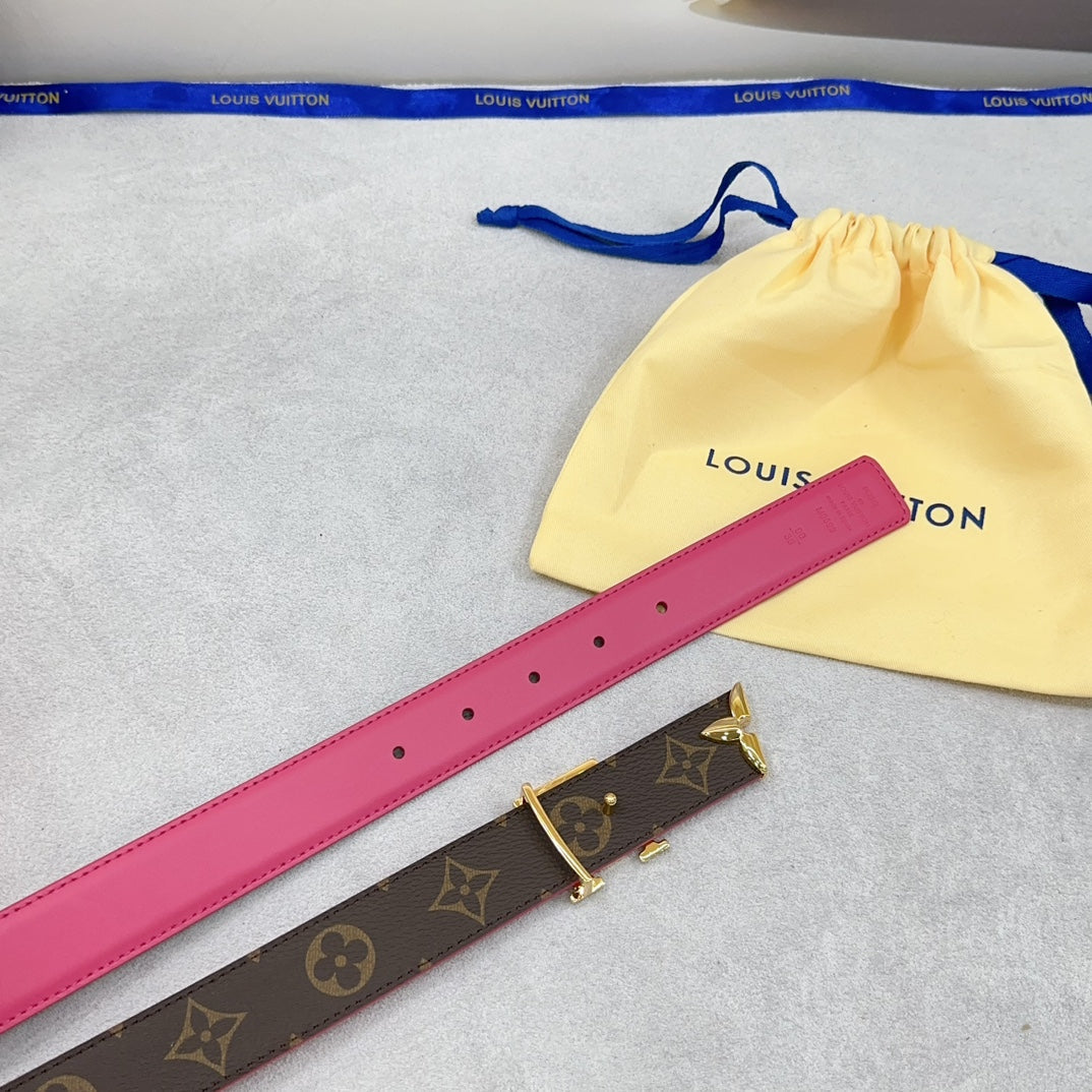 Pretty LV 30mm Reversible Belt Dark Pink Calfskin