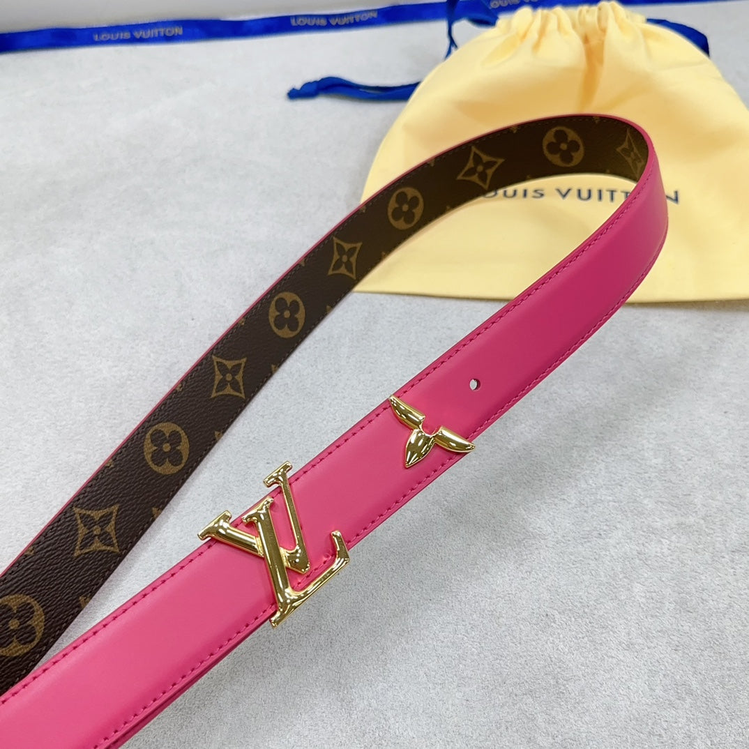 Pretty LV 30mm Reversible Belt Dark Pink Calfskin