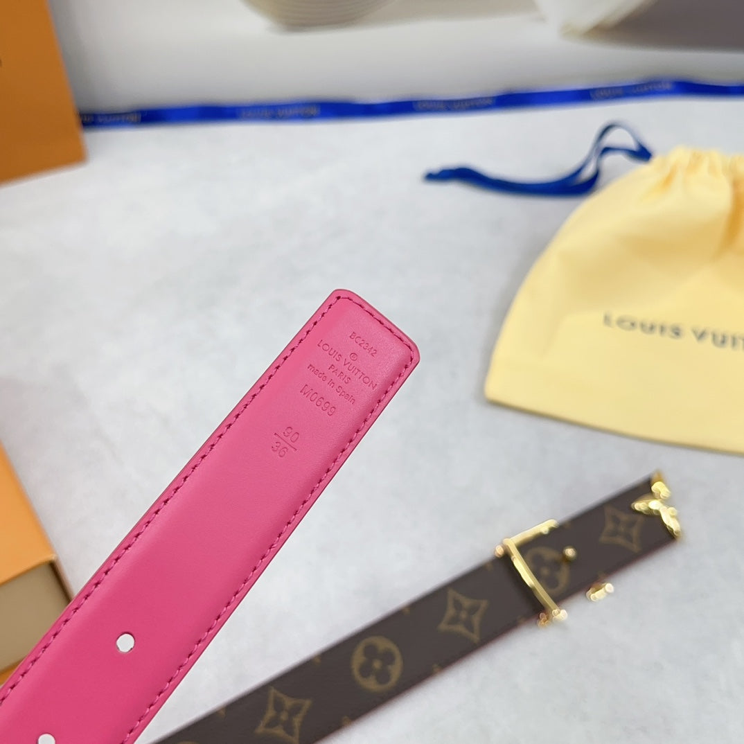 Pretty LV 30mm Reversible Belt Dark Pink Calfskin