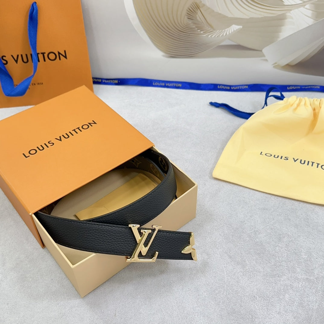 Pretty LV 30mm Reversible Belt Black Grained Calfskin