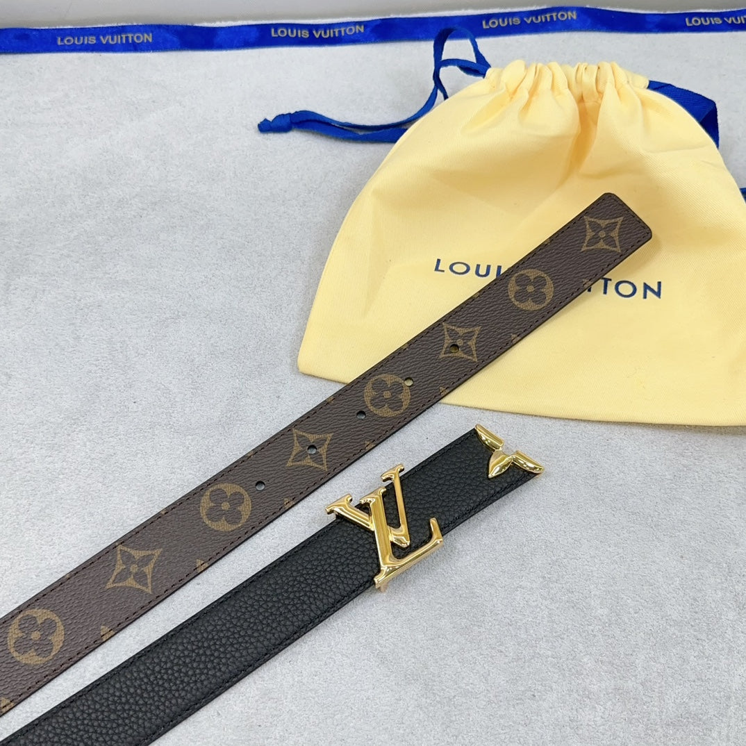 Pretty LV 30mm Reversible Belt Black Grained Calfskin