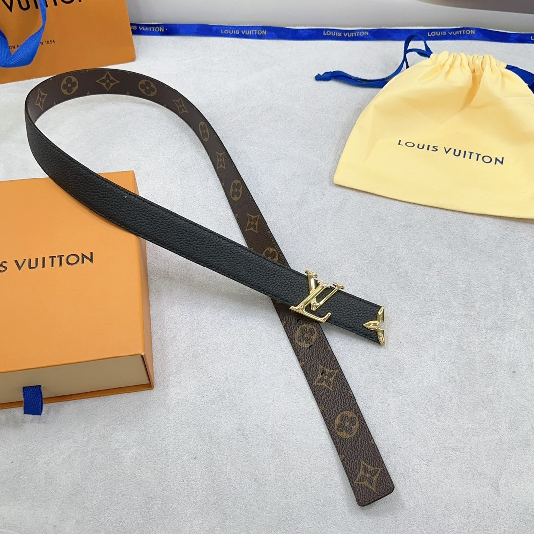Pretty LV 30mm Reversible Belt Black Grained Calfskin